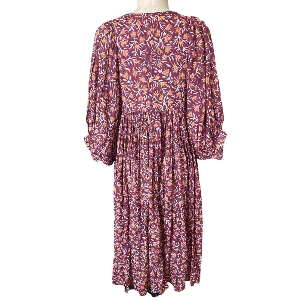 Daughters of India Kyra Cotton Midi Dress in Sumac Red & Gold Size Small - Picture 5 of 8